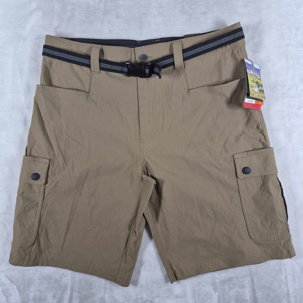 Orvis Tech Cargo Shorts Men's 34 Brown 10" Inseam Belted Hiking Voyager NWT
